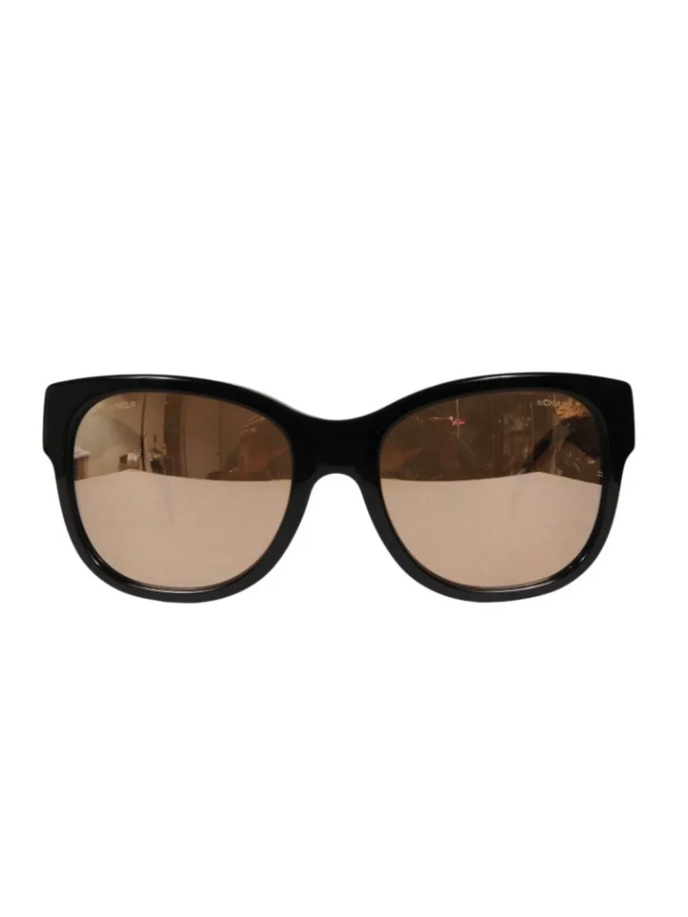 Chanel Womens Mirrored CC Logo Sunglasses 5270 Black Gold Gold Round Oval